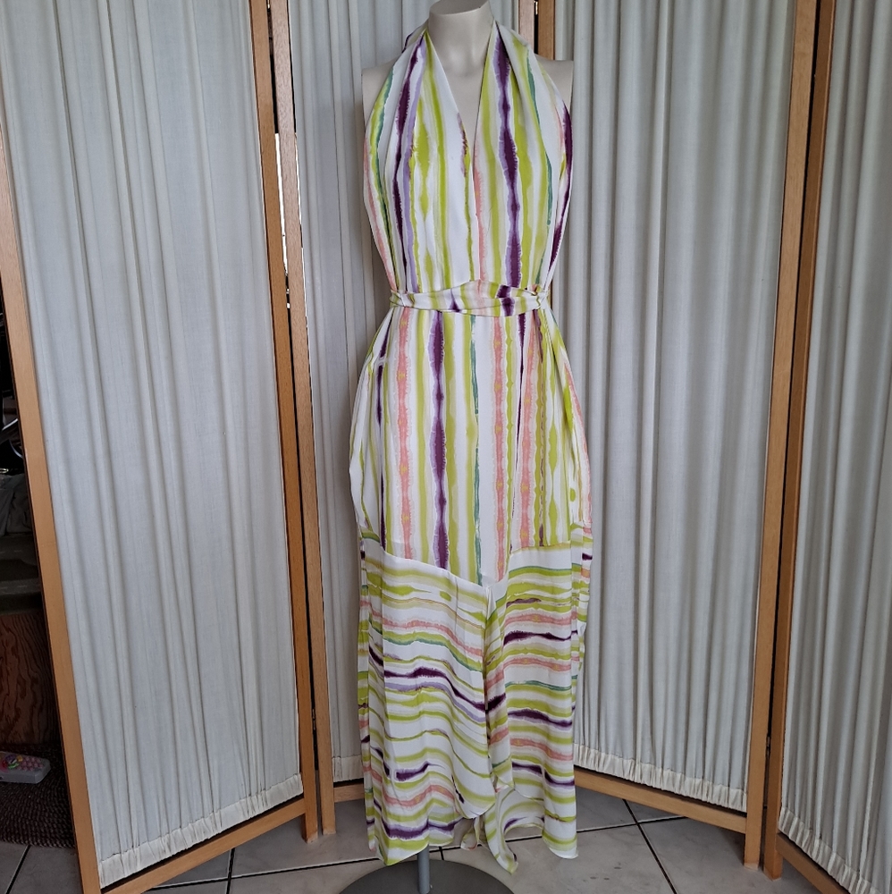 Jennifer Lopez backless halter high low tie belt
